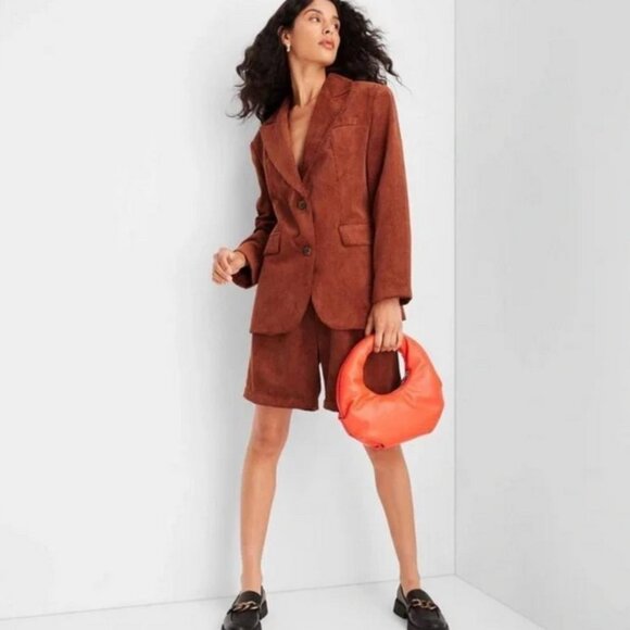 Women's Long Sleeve Notched Collar Cord Blazer - Future Collective Rust XS - Picture 3 of 6